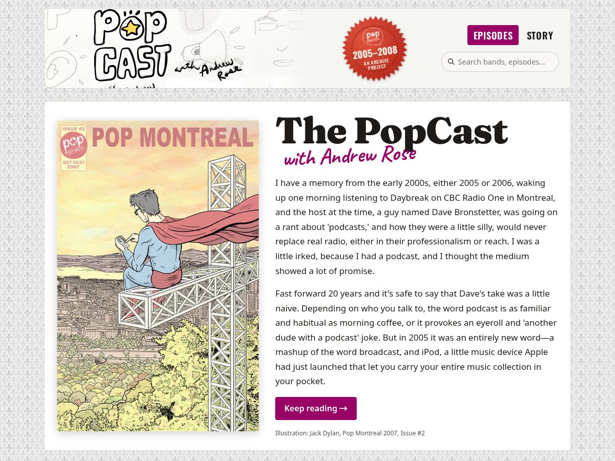 Landing-page snapshot of thepopcastwithandrewrose.com