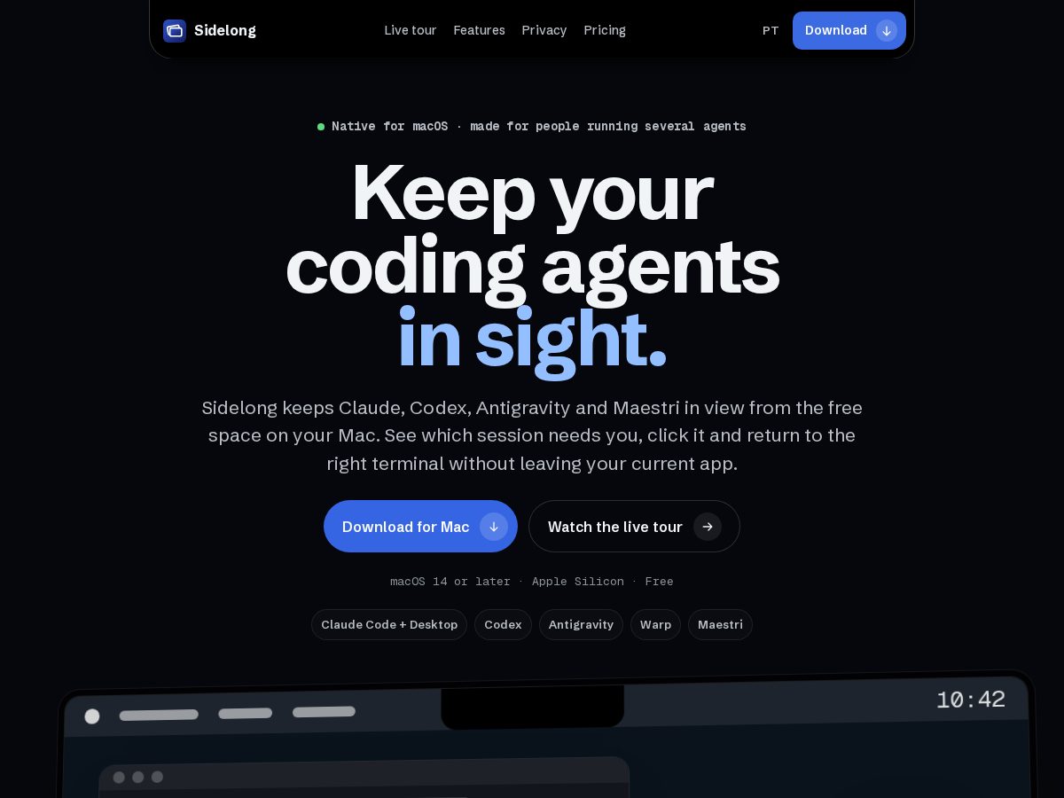 Landing-page snapshot of thesidelong.app