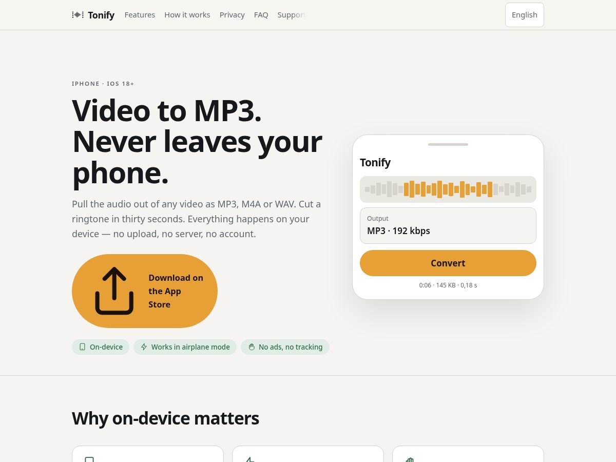 Landing-page snapshot of tonify.app