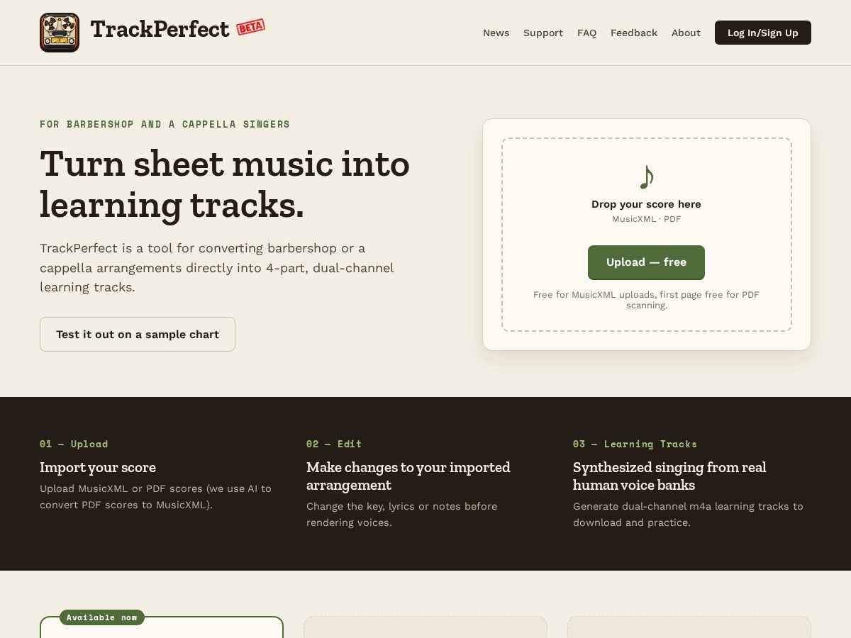Landing-page snapshot of trackperfect.tech