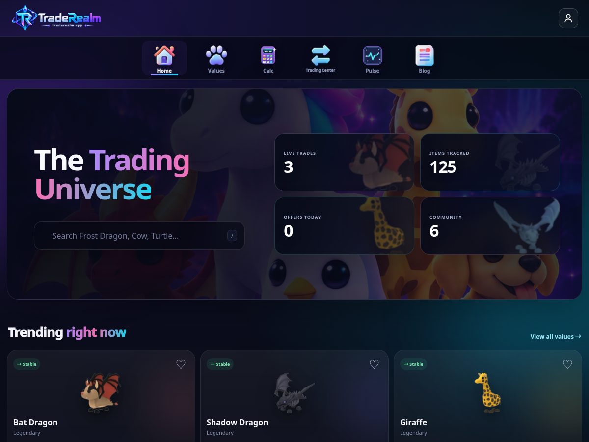 Landing-page snapshot of traderealm.app