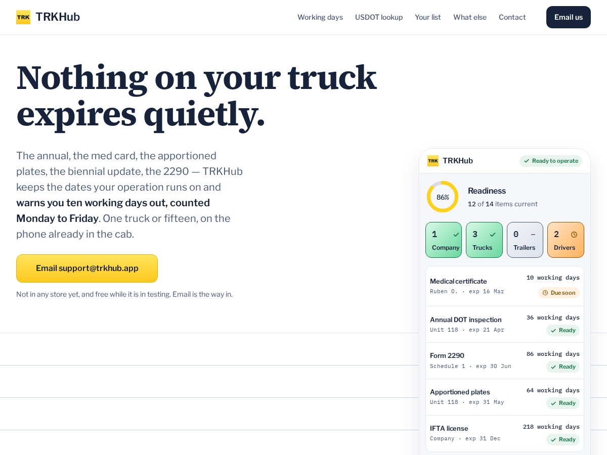 Landing-page snapshot of trkhub.app