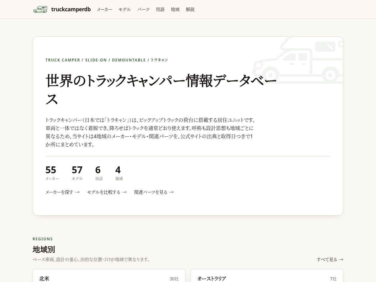 Landing-page snapshot of truckcamperdb.com
