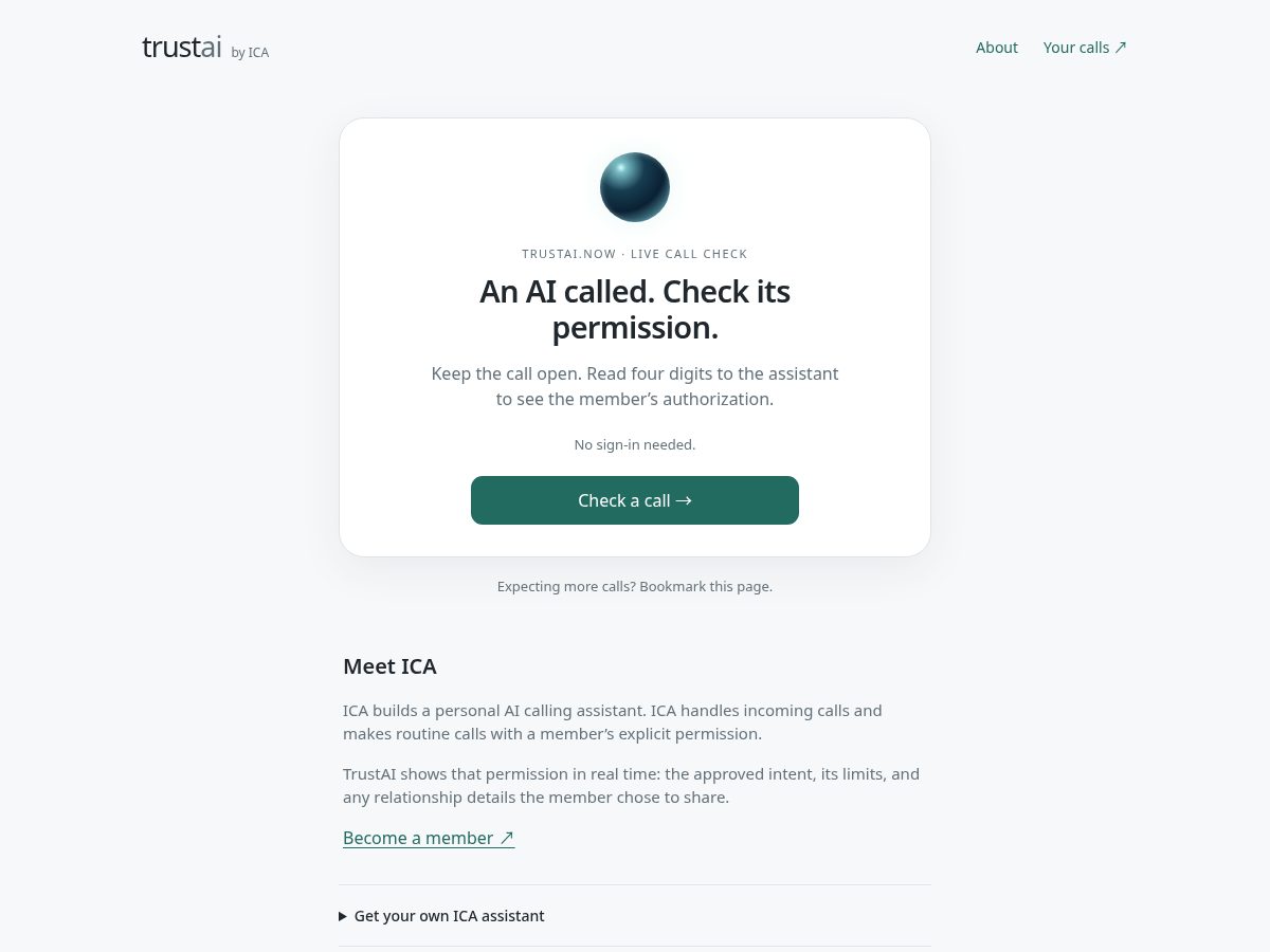 Landing-page snapshot of trustai.now