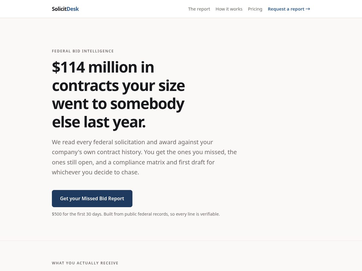 Landing-page snapshot of trysolicitdesk.com