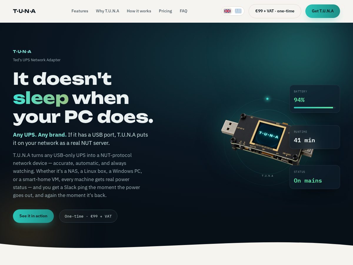 Landing-page snapshot of tunadapter.com