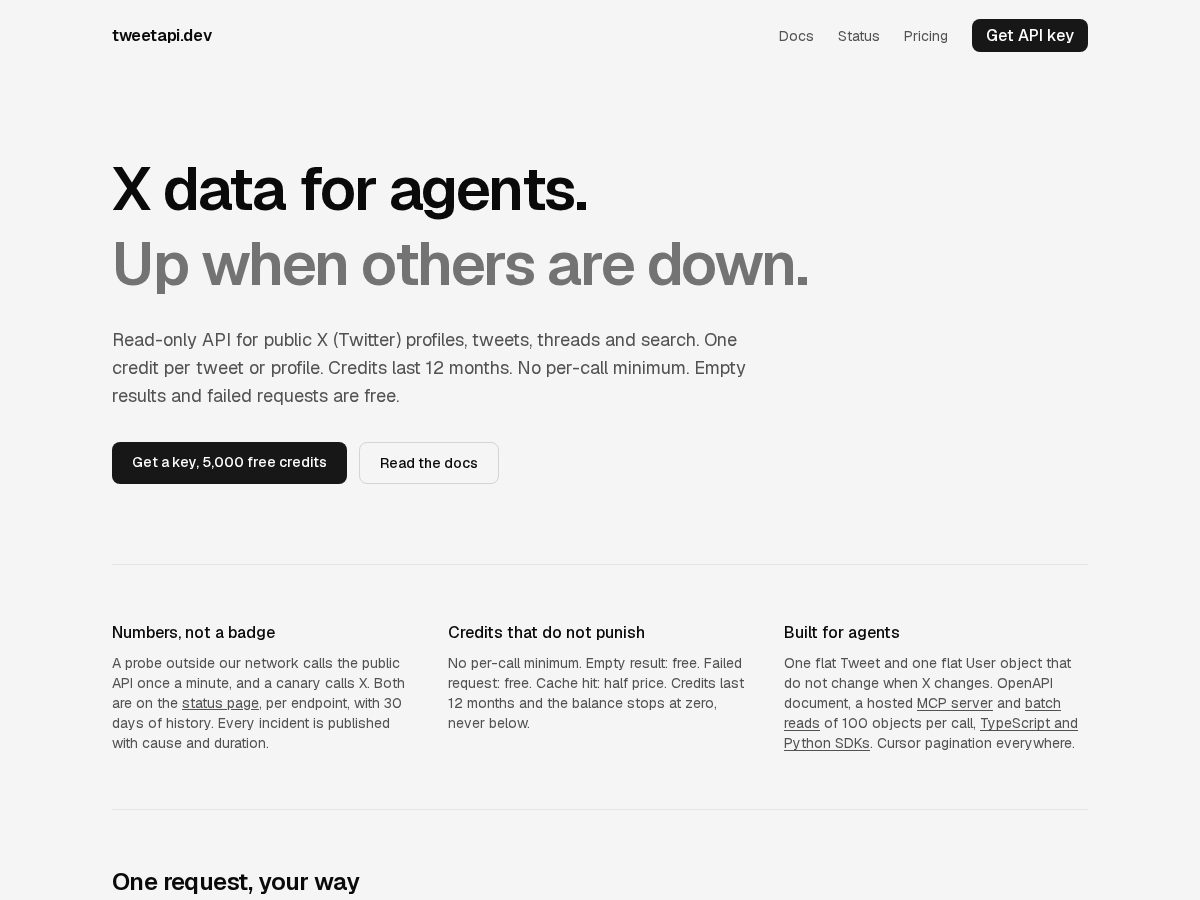 Landing-page snapshot of tweetapi.dev