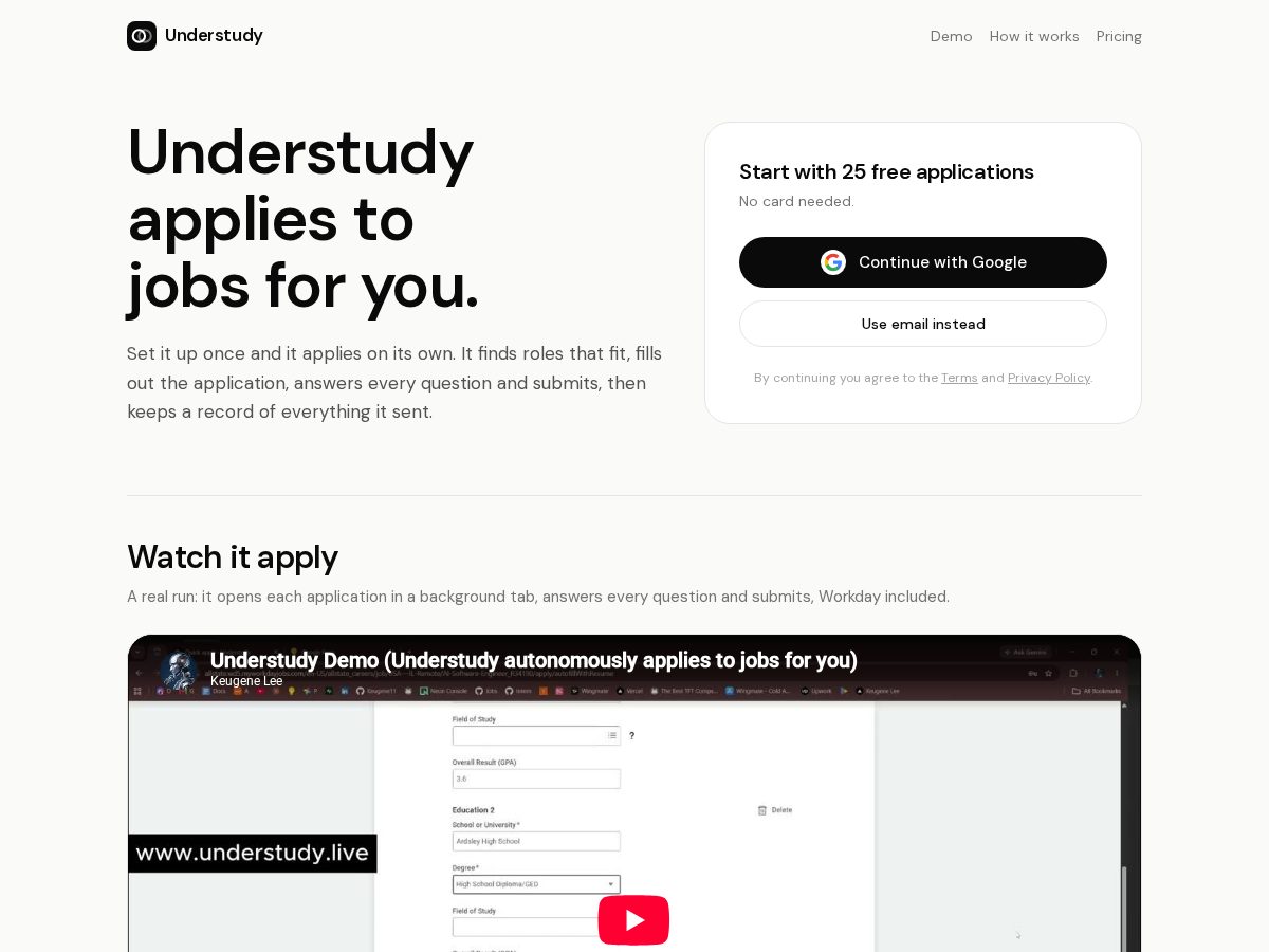 Landing-page snapshot of understudy.live