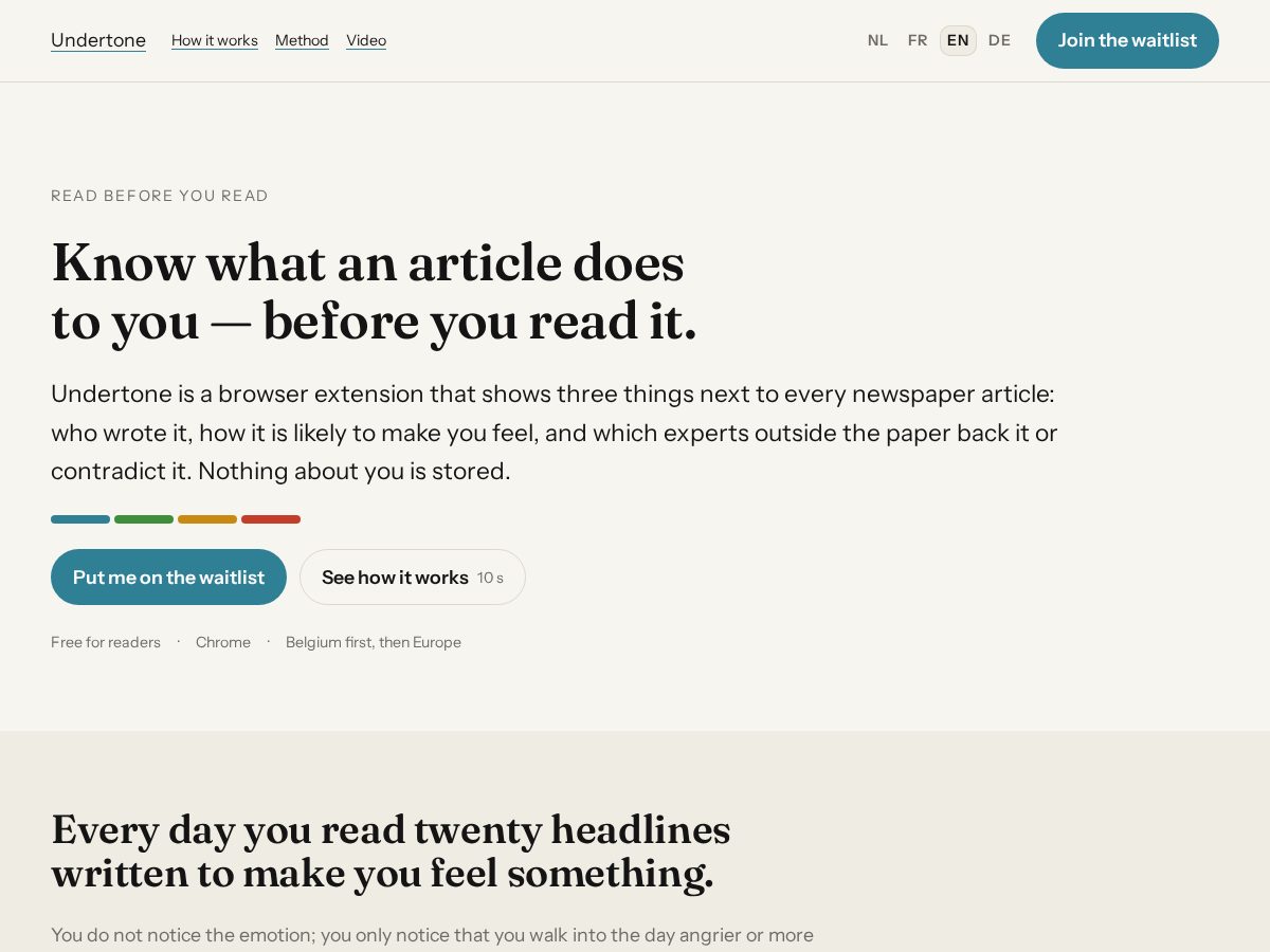 Landing-page snapshot of undertone.news