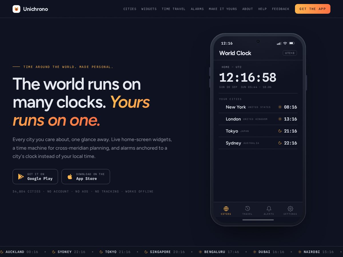 Landing-page snapshot of unichrono.app