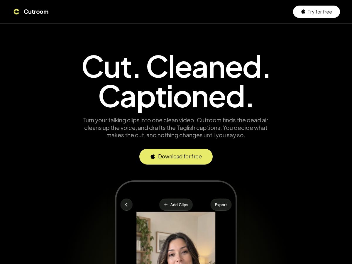 Landing-page snapshot of usecutroom.com