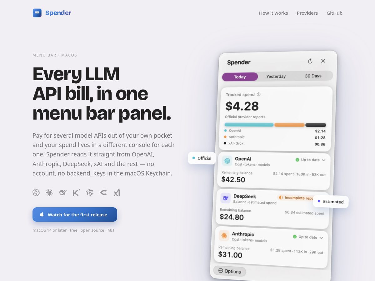 Landing-page snapshot of usespender.com
