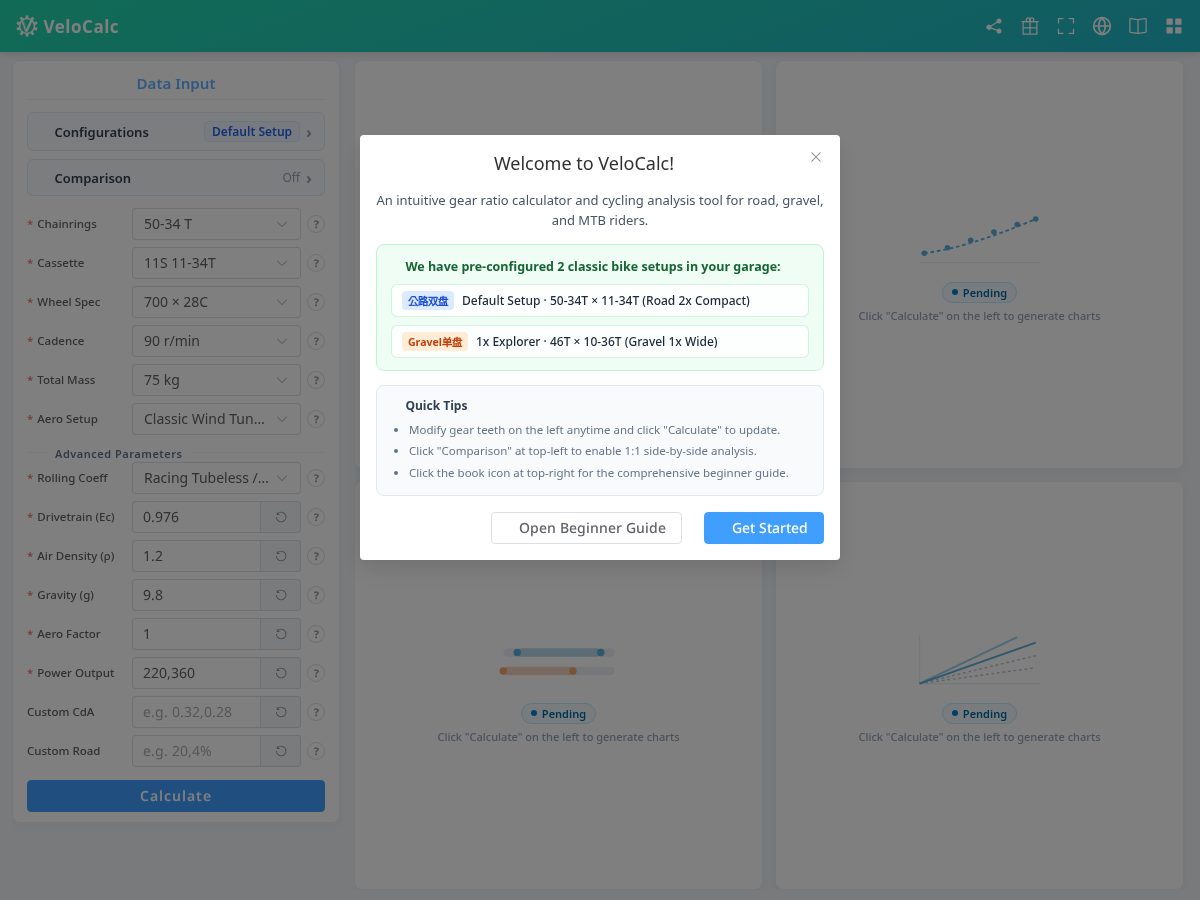 Landing-page snapshot of velocalc.app