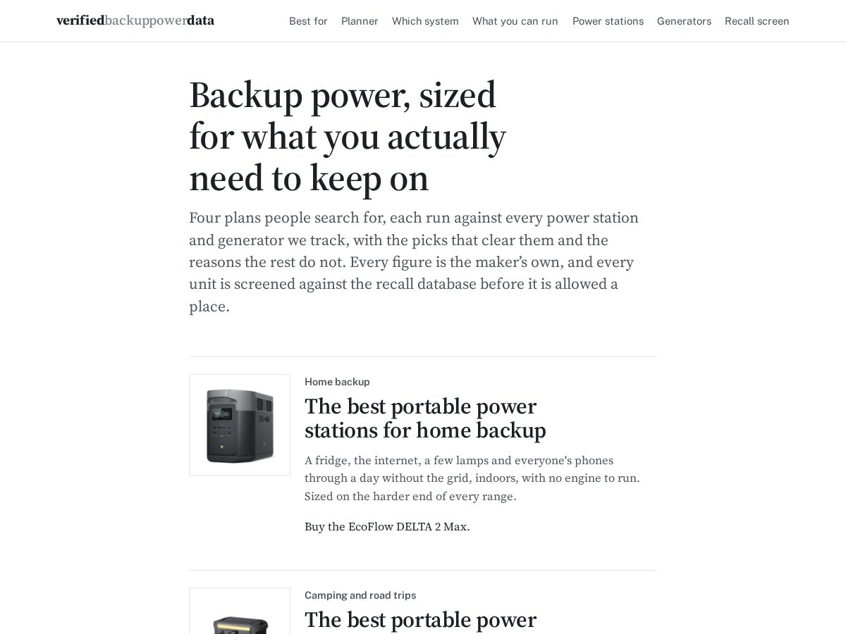 Landing-page snapshot of verifiedbackuppowerdata.com