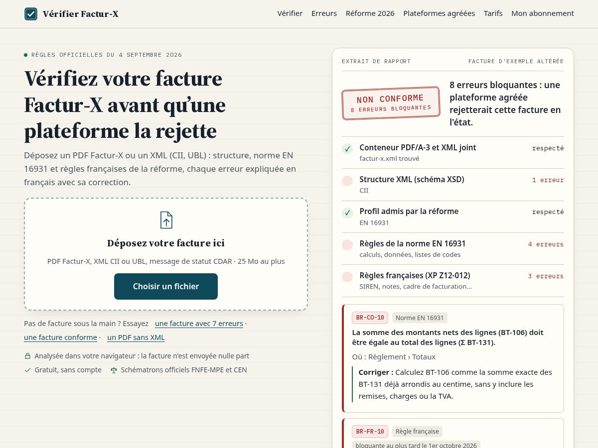 Landing-page snapshot of verifier-factur-x.com