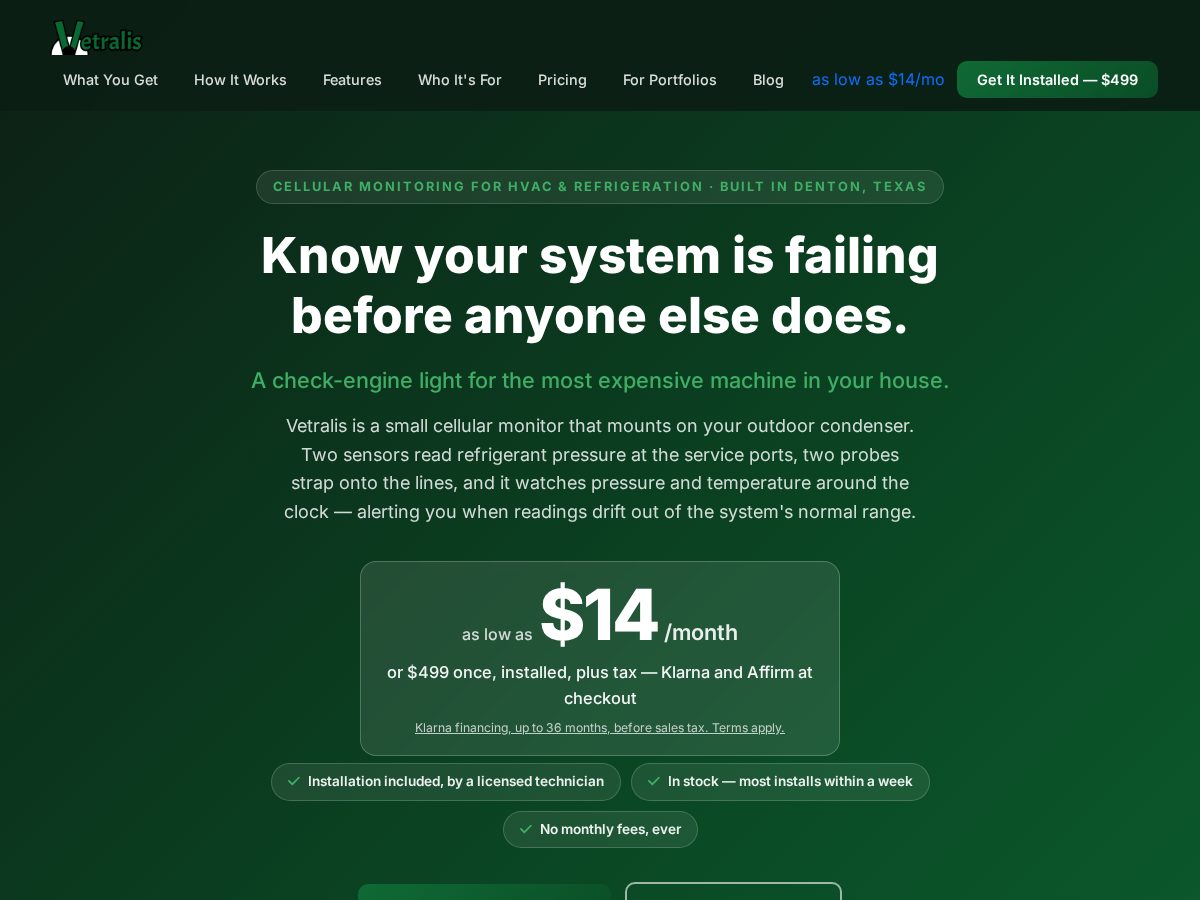 Landing-page snapshot of vetralishvac.com
