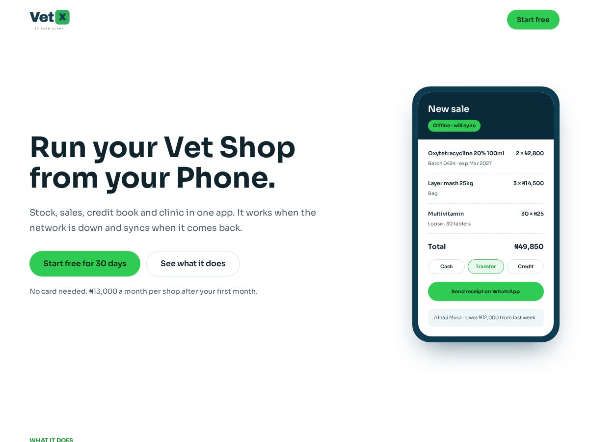 Landing-page snapshot of vetx.pro
