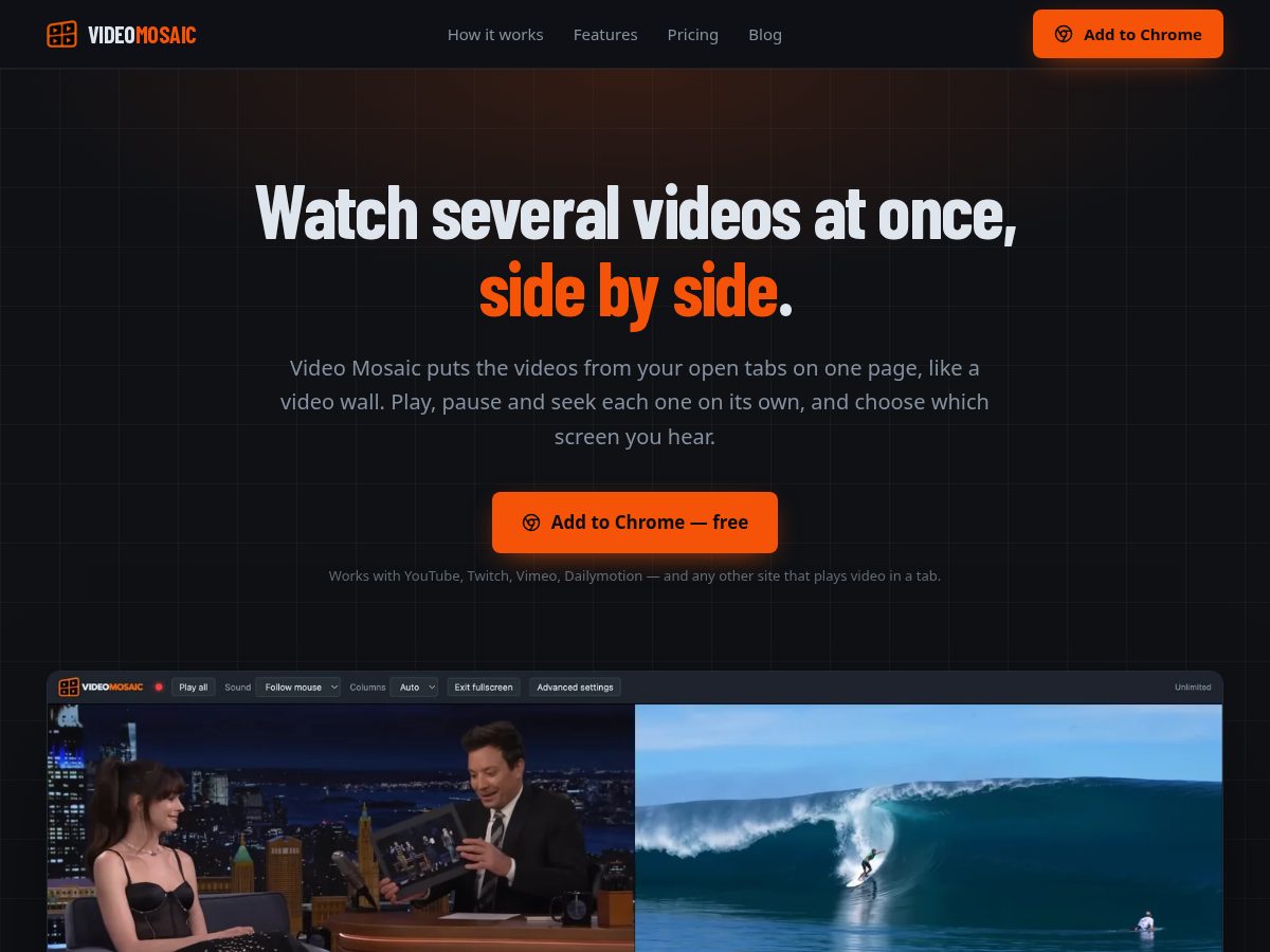 Landing-page snapshot of videomosaic.app