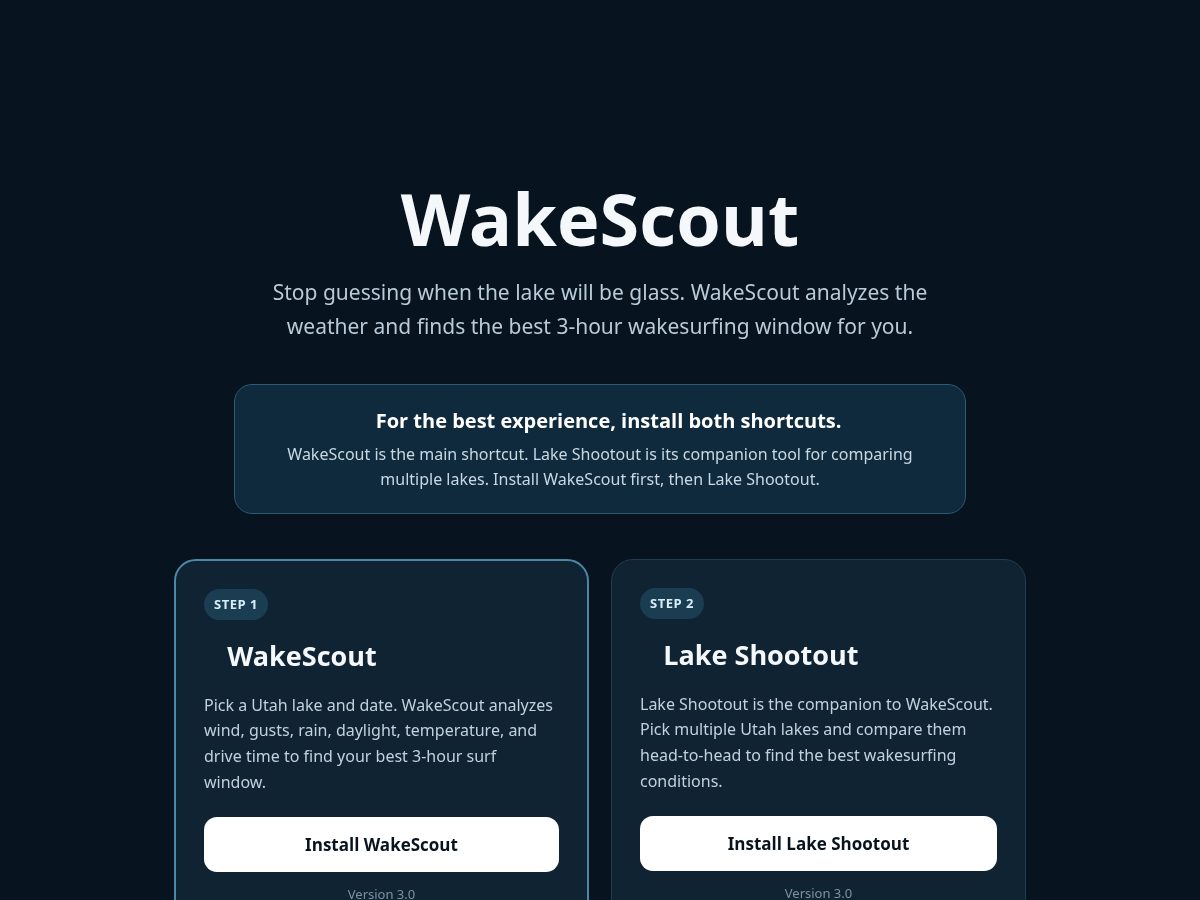 Landing-page snapshot of wakescout.app
