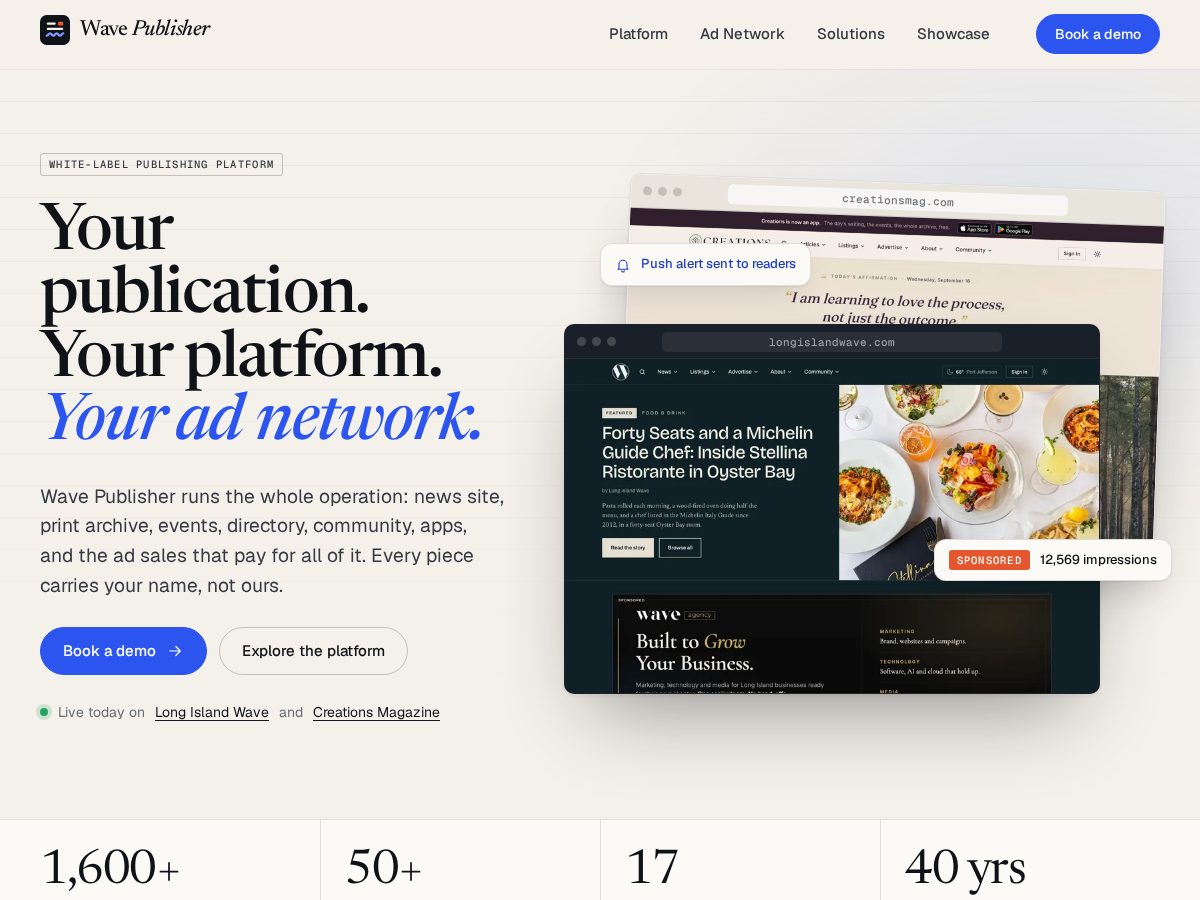 Landing-page snapshot of wavepublisher.app