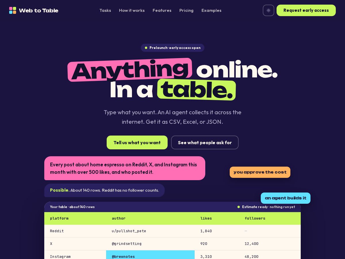 Landing-page snapshot of webtotable.app