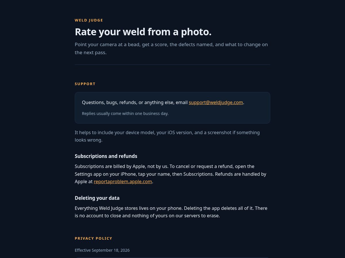 Landing-page snapshot of weldjudge.com
