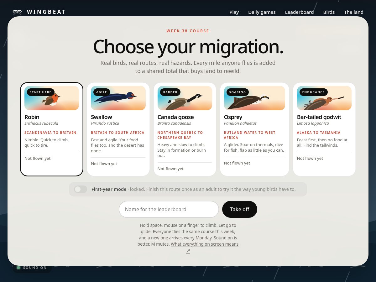 Landing-page snapshot of wingbeatgames.com