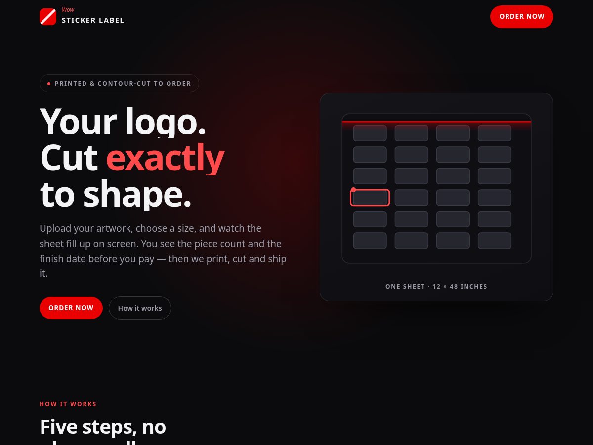 Landing-page snapshot of wowstickerlabel.com