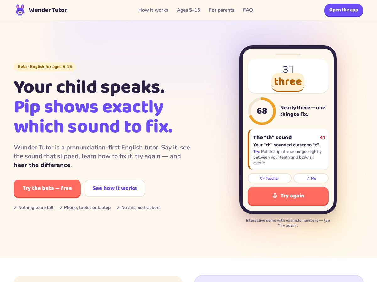 Landing-page snapshot of wundertutor.com