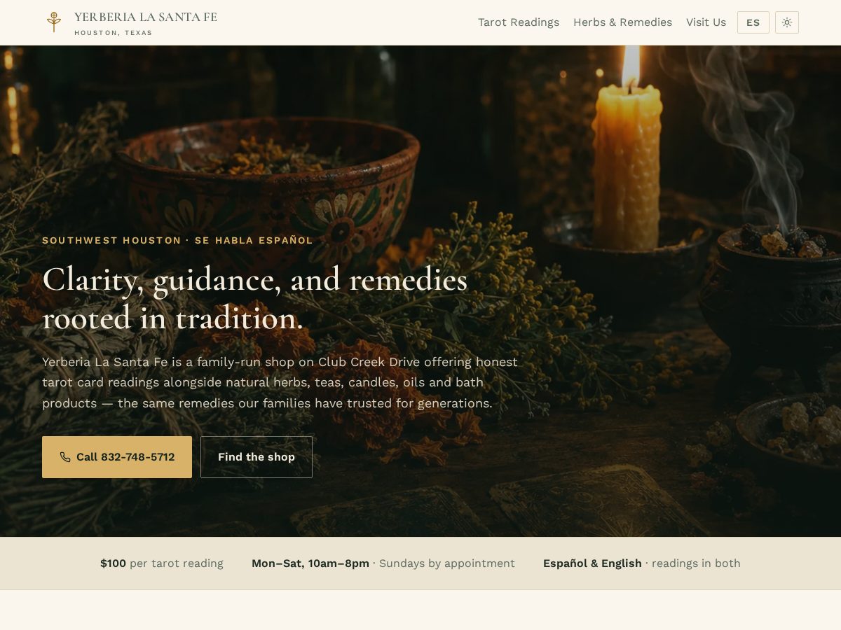Landing-page snapshot of yerberialasantafe.com