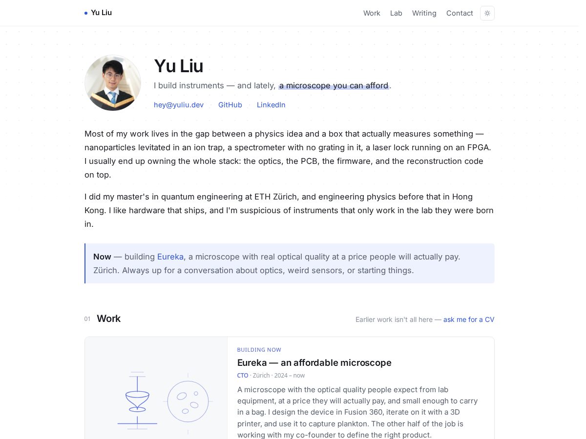 Landing-page snapshot of yuliu.dev