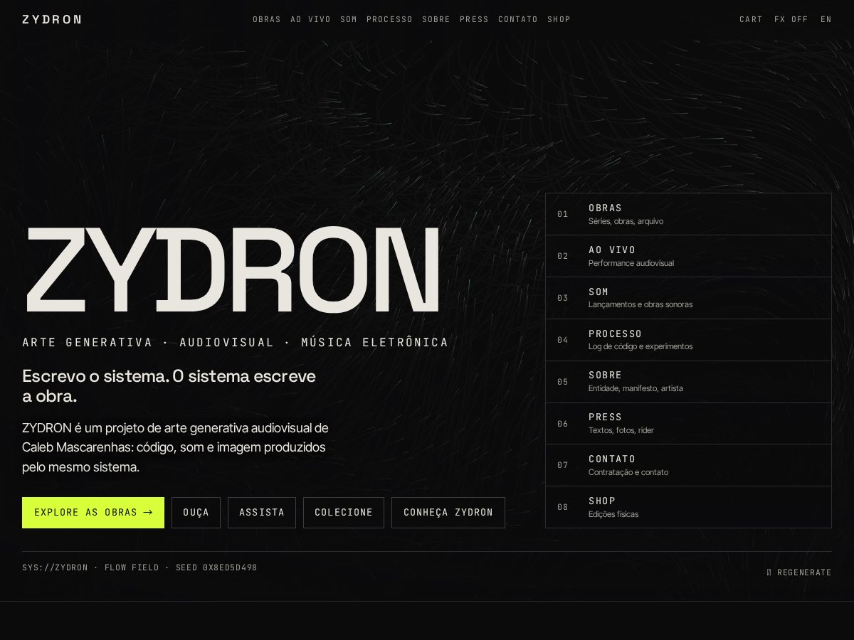 Landing-page snapshot of zydron.art