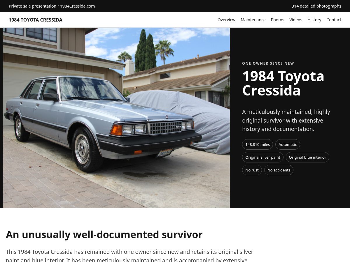 Landing-page snapshot of 1984cressida.com