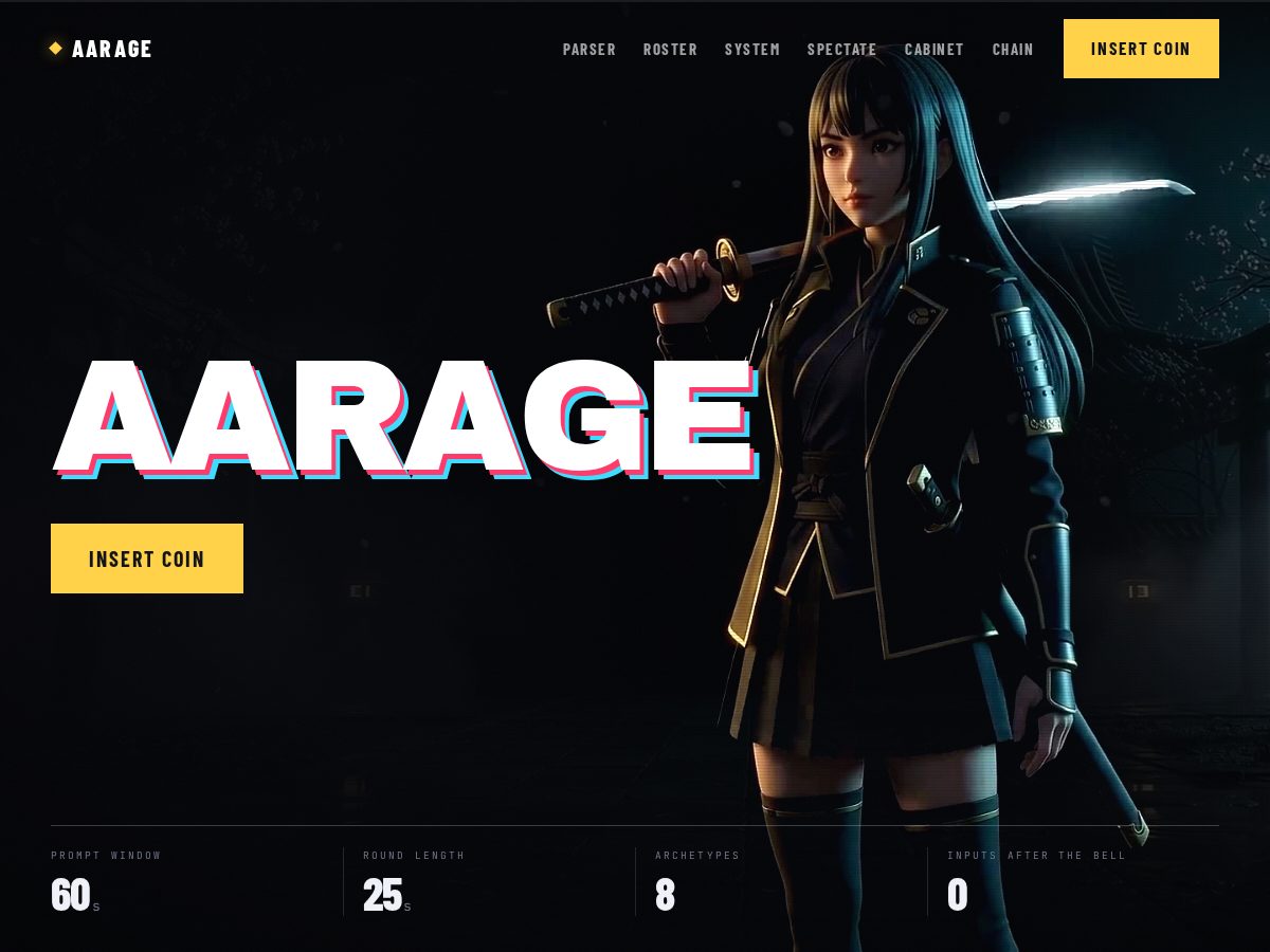 Landing-page snapshot of aarage.xyz