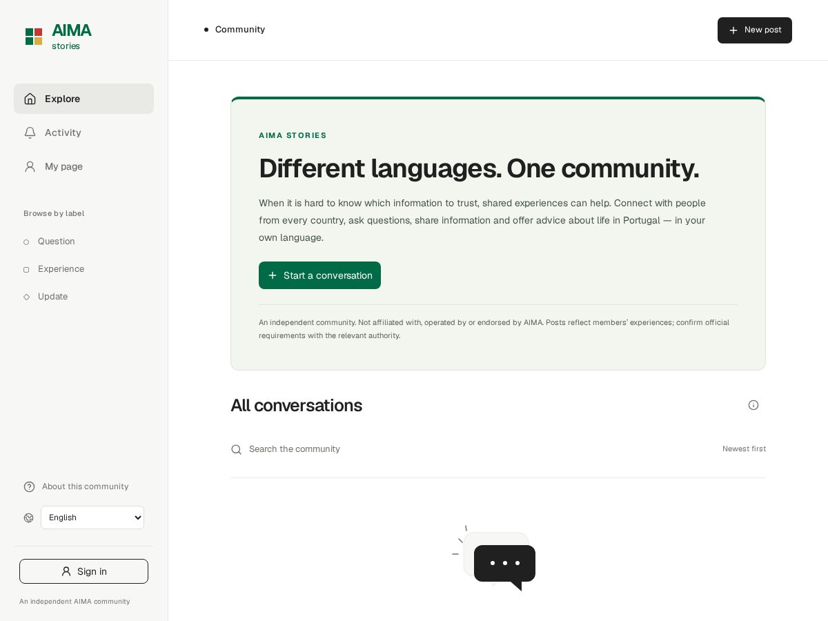 Landing-page snapshot of aima-stories.com