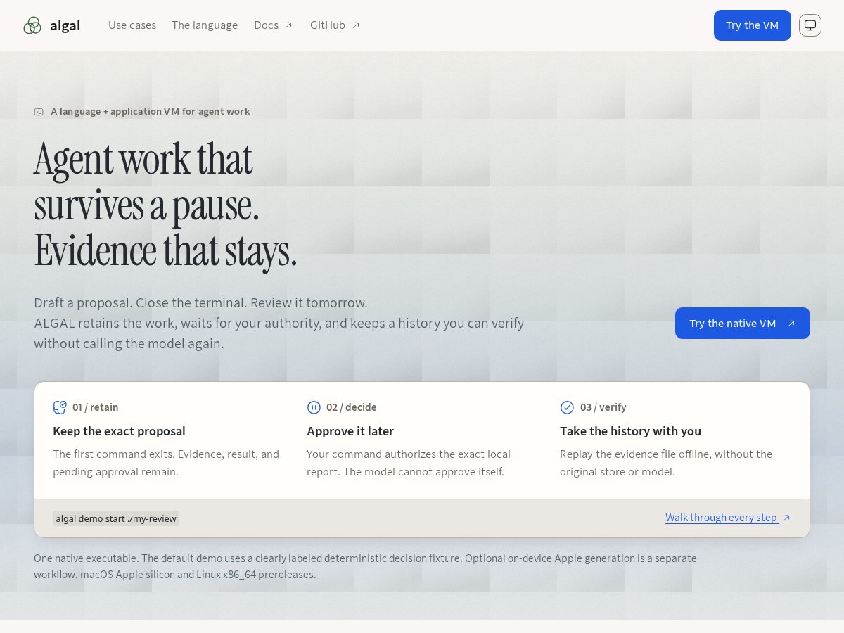 Landing-page snapshot of algal.dev