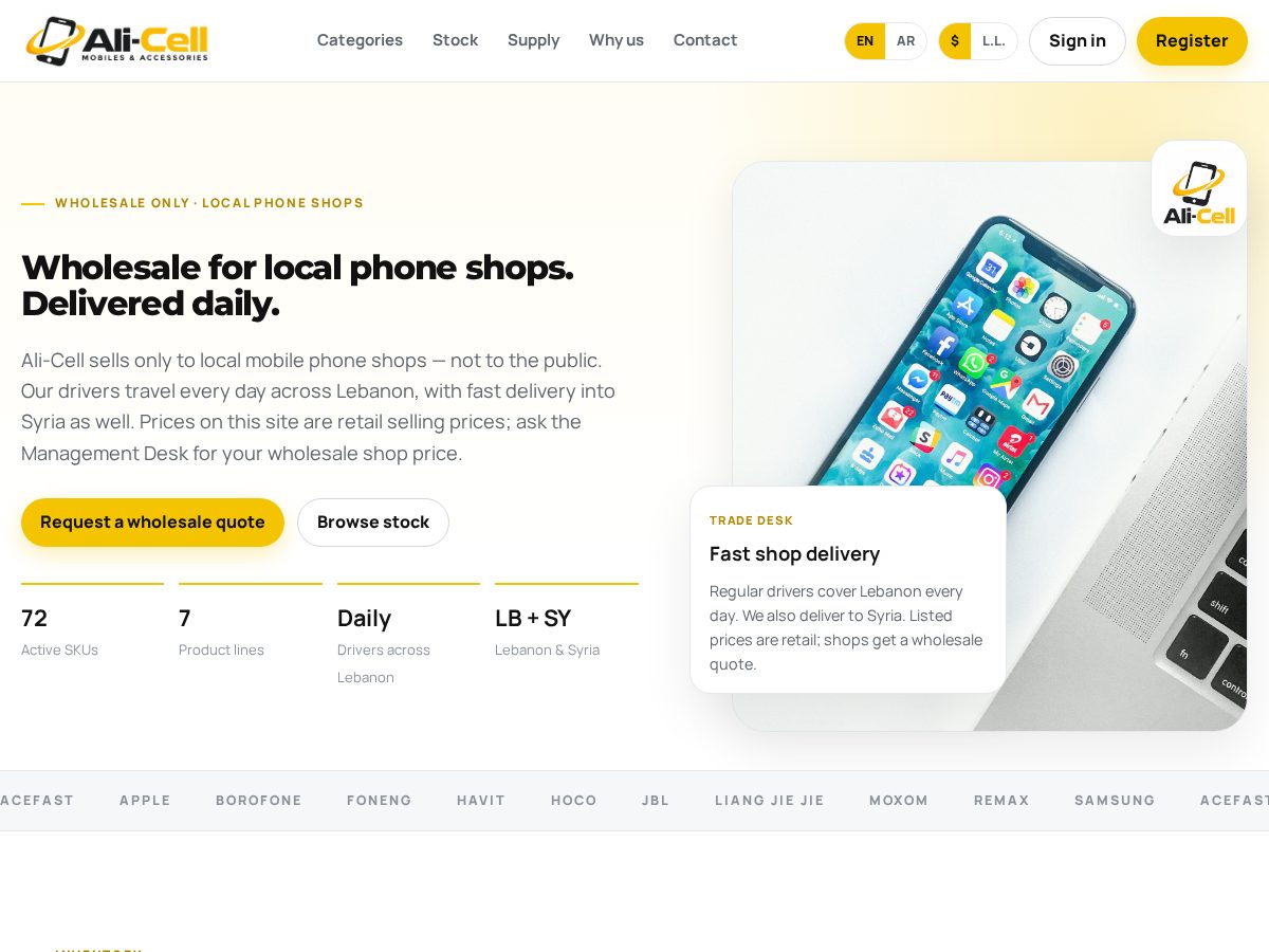 Landing-page snapshot of ali-cell.com