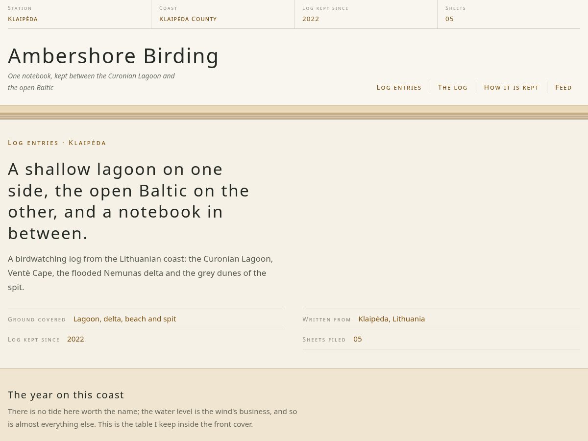 Landing-page snapshot of ambershorebirding.com