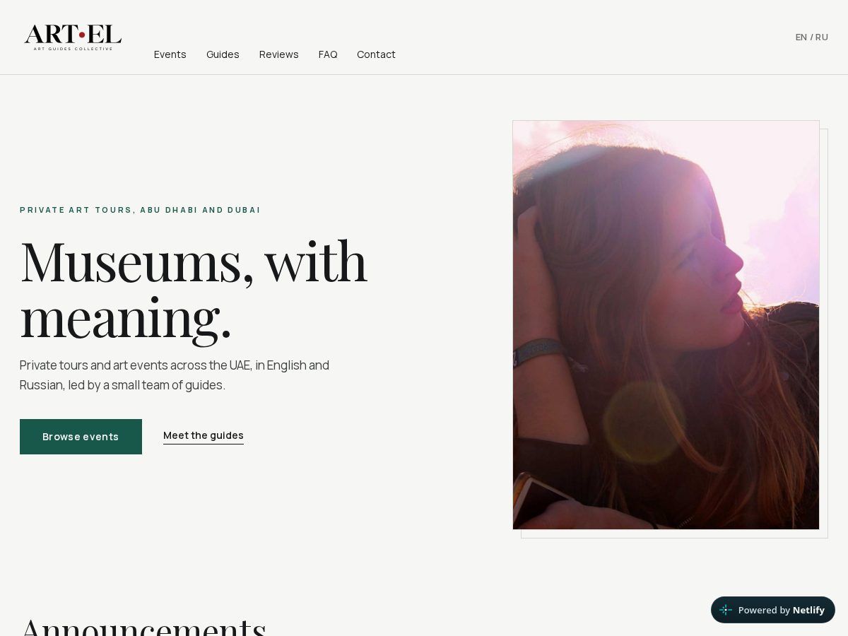Landing-page snapshot of artel.tours