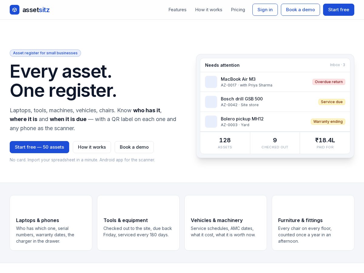 Landing-page snapshot of assetitz.com