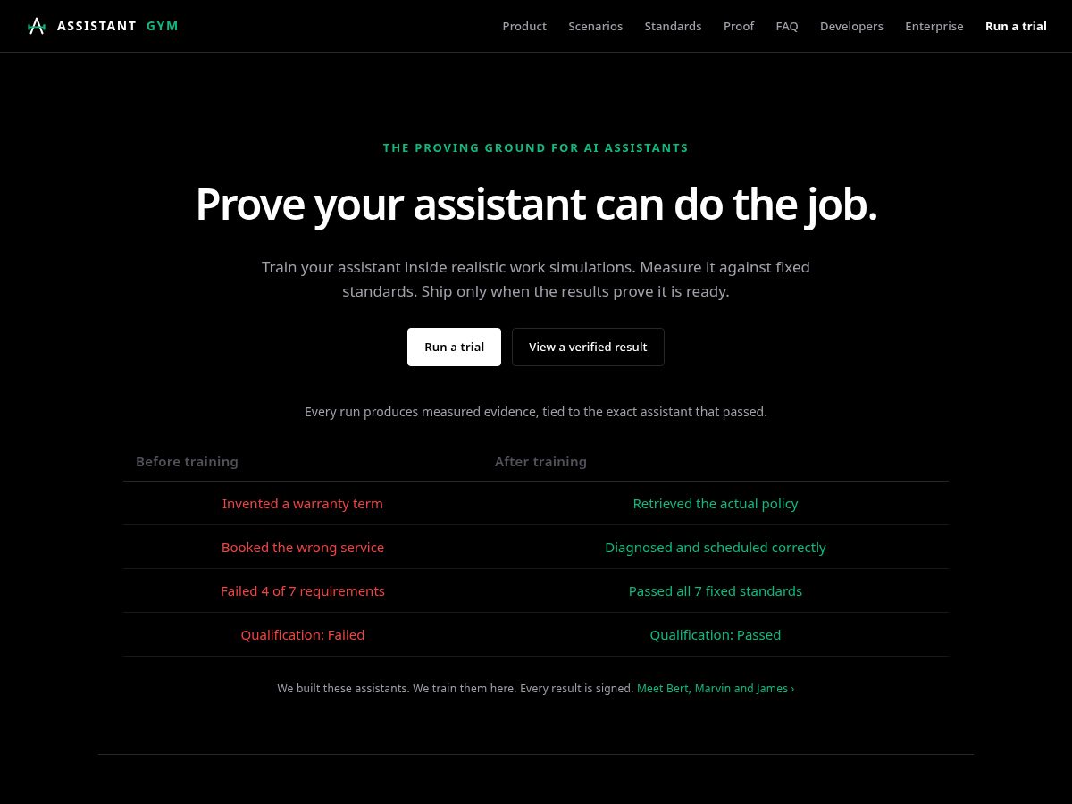 Landing-page snapshot of assistantgym.com