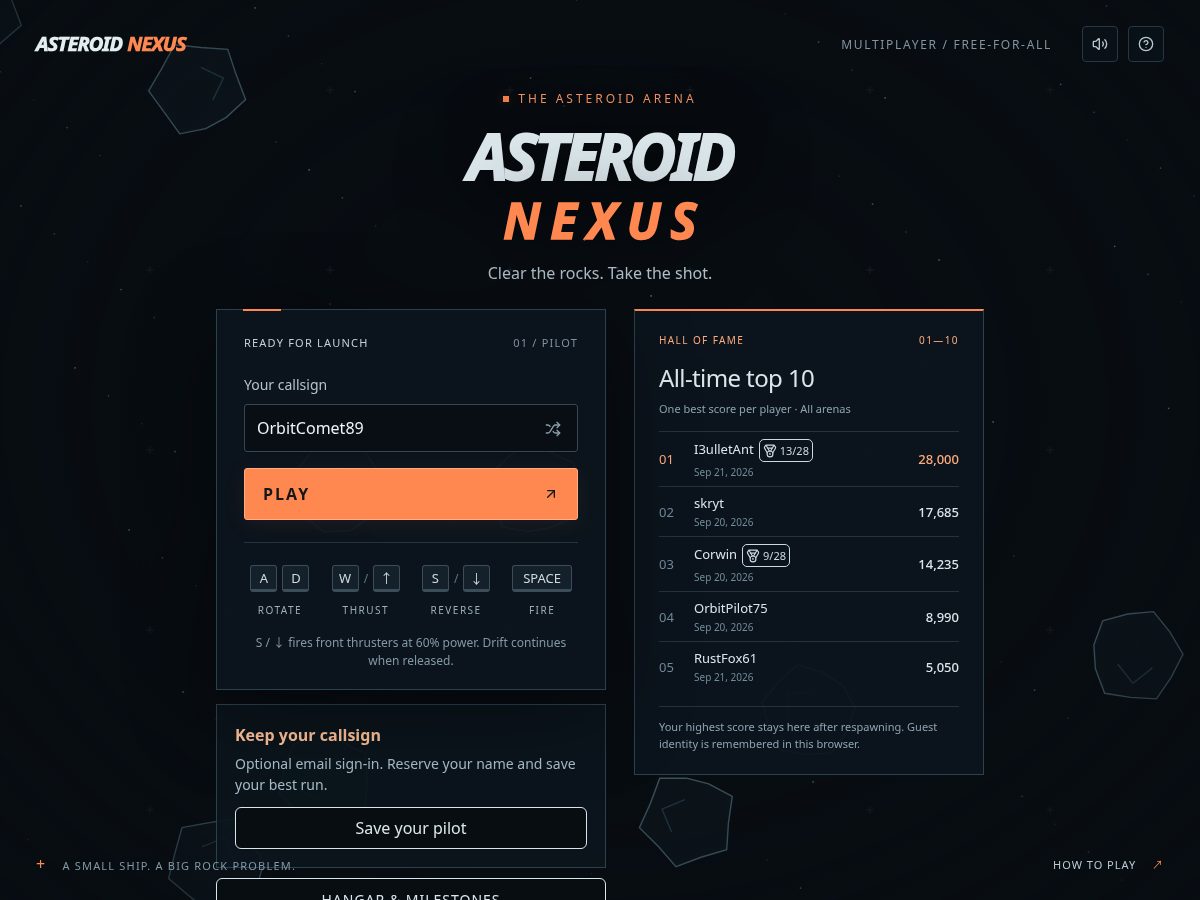 Landing-page snapshot of asteroidnexus.com