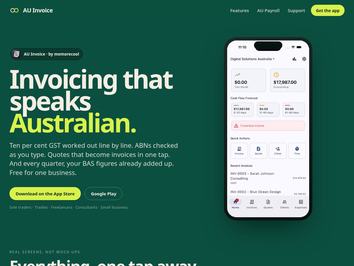Landing-page snapshot of auinvoice.com