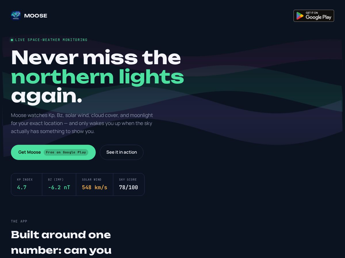 Landing-page snapshot of auroramoose.com