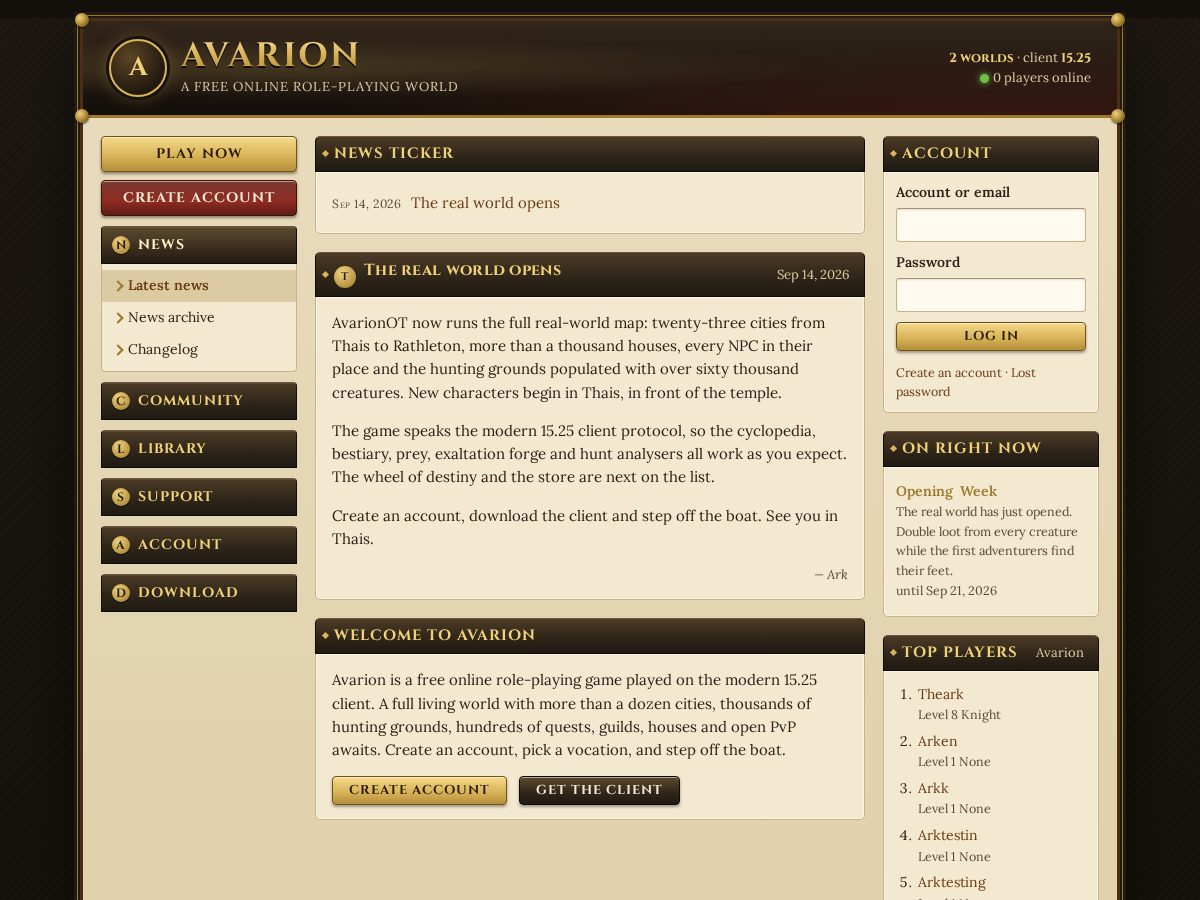 Landing-page snapshot of avarionot.com