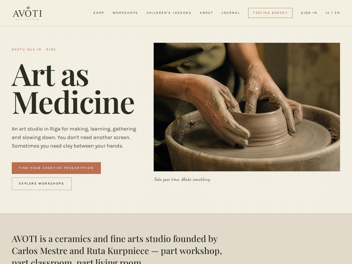 Landing-page snapshot of avotistudio.com