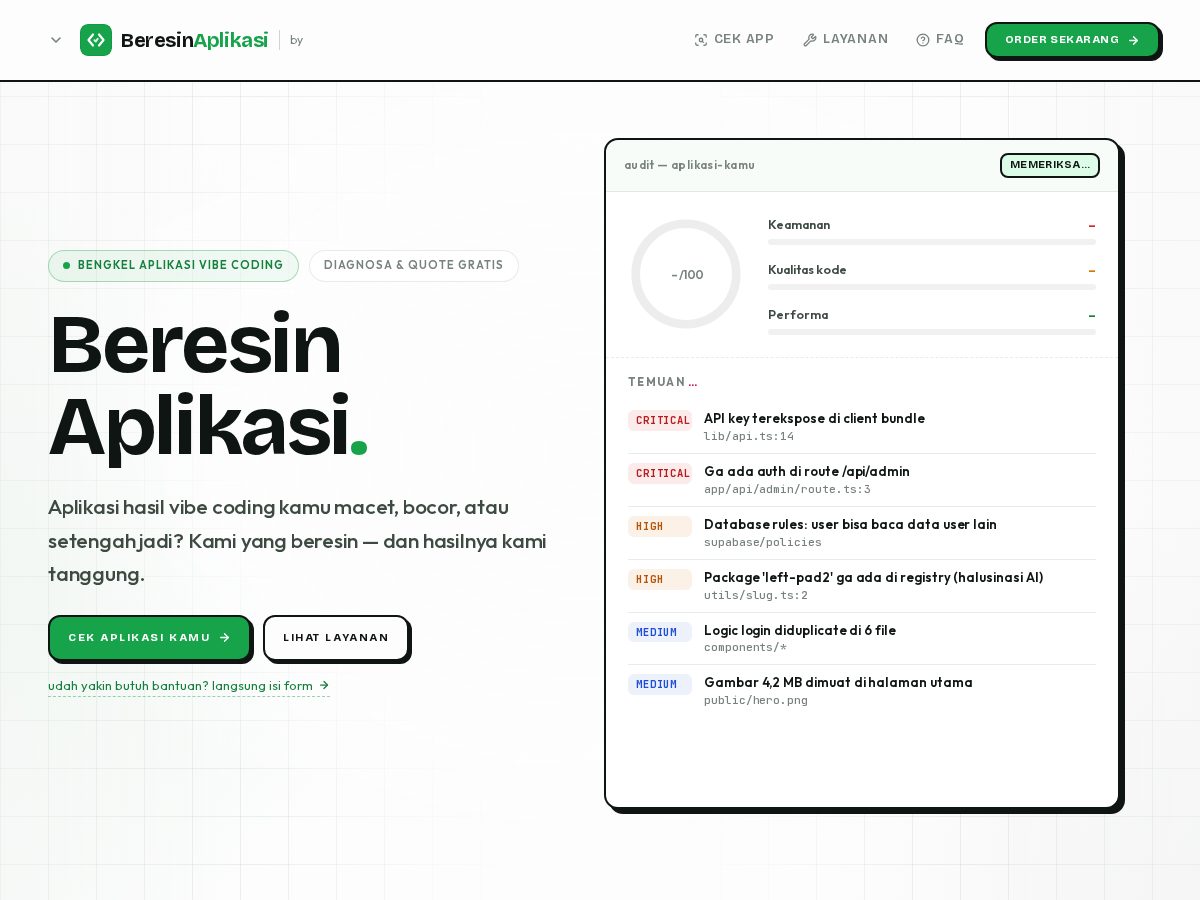 Landing-page snapshot of beresinaplikasi.com