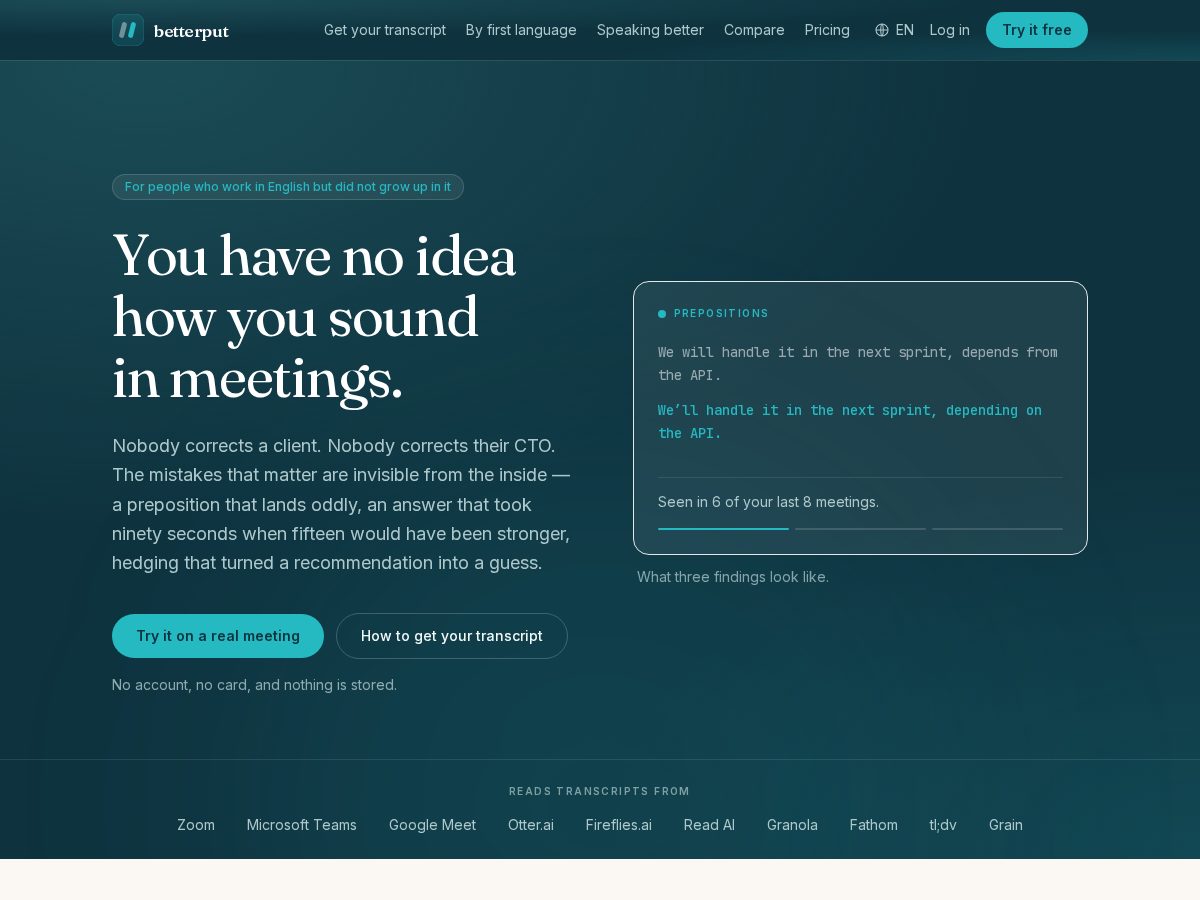 Landing-page snapshot of betterput.com
