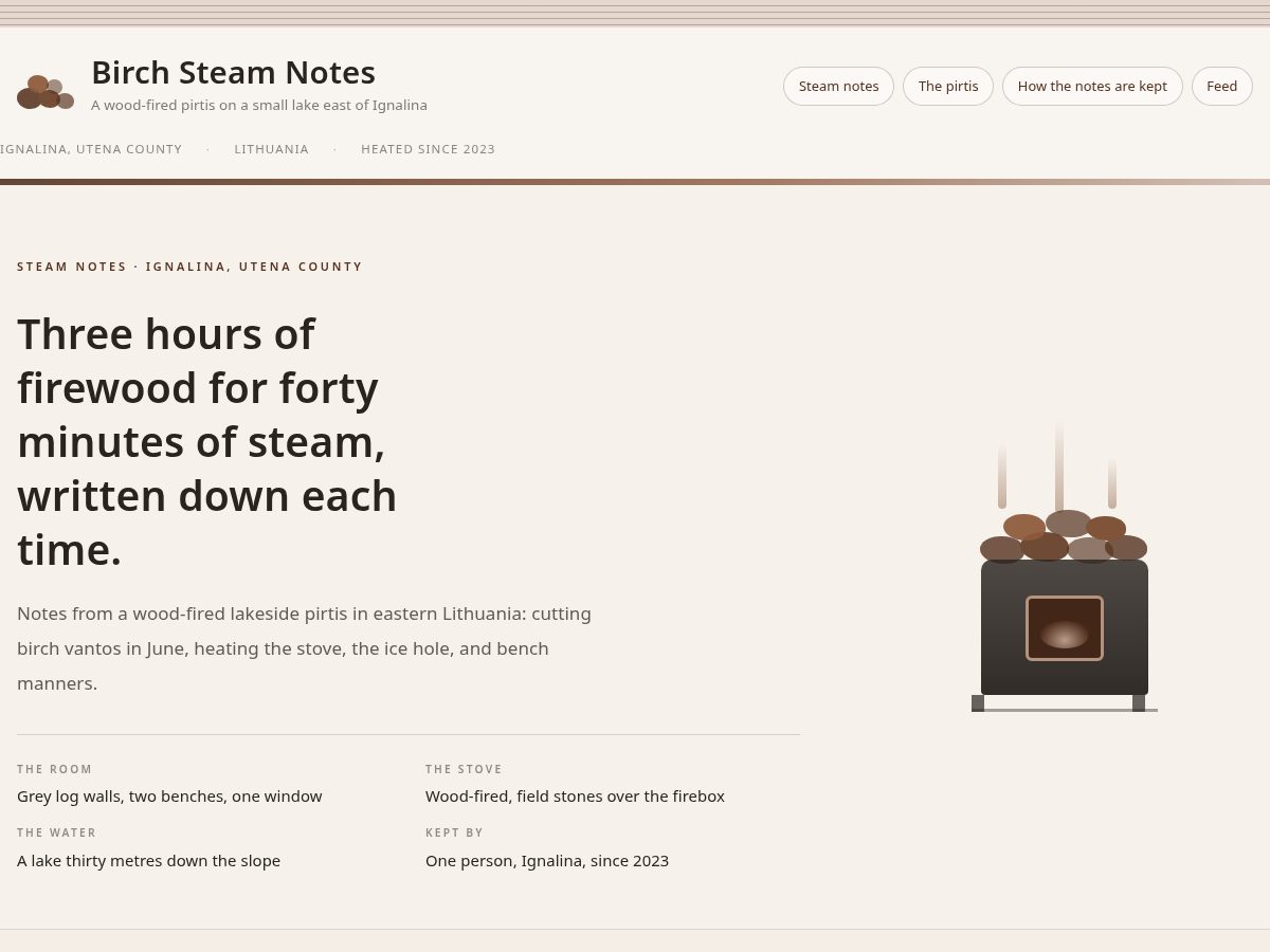 Landing-page snapshot of birchsteamnotes.com