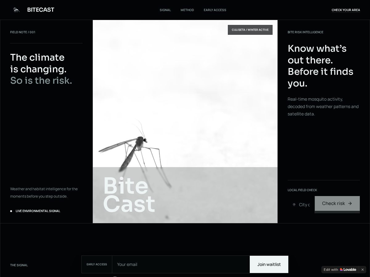 Landing-page snapshot of bitecast.org